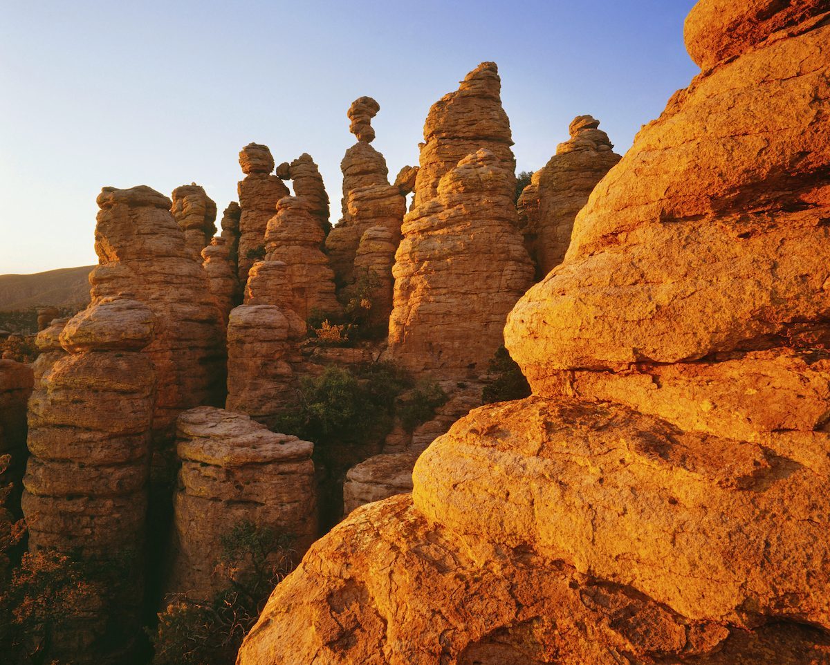 Standing Rocks [rhyolite Formation] At Sunset. Heart Of Rocks Area. Chiricahua National Monument, Arizona.